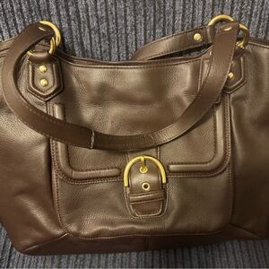 Coach Brown Leather Shoulder Bag with Gold Accents